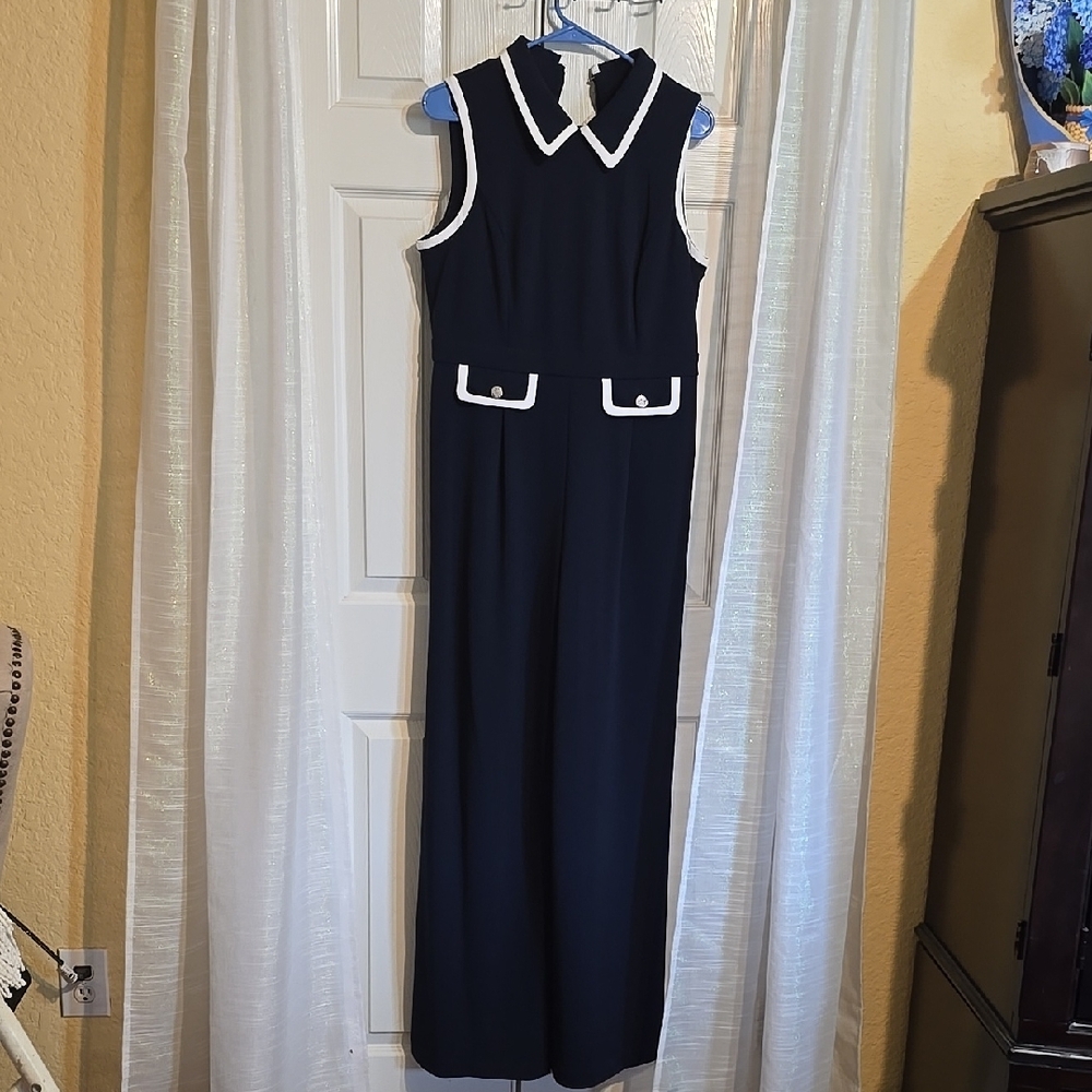 Tommy Hilfiger Chic BlackNavy Blue Jumpsuit with Silver Accents And White Piping